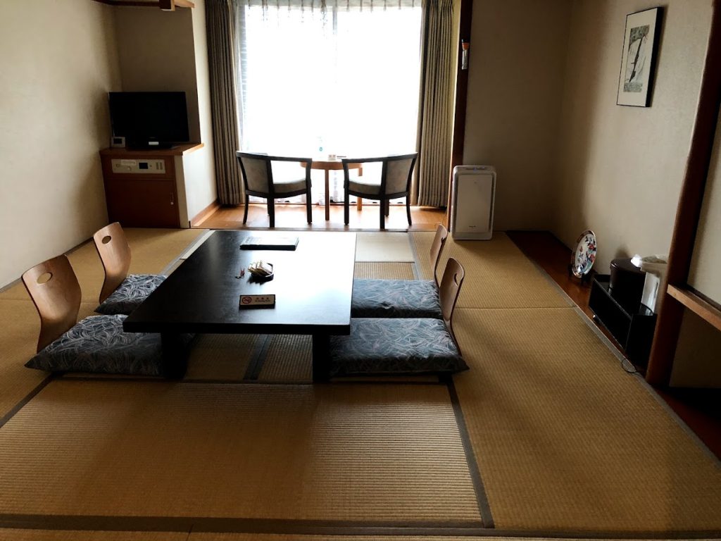 Aki Grand Hotel & Spa room, which offered a traditional Japanese inn experience. A tip for visiting Japan is to book hotels that offer something similar.