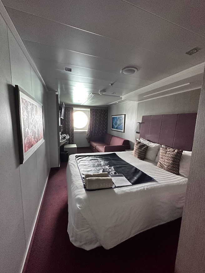 An important pregnancy travel tip is making sure to have comfortable accommodations, such as this cruise suite.