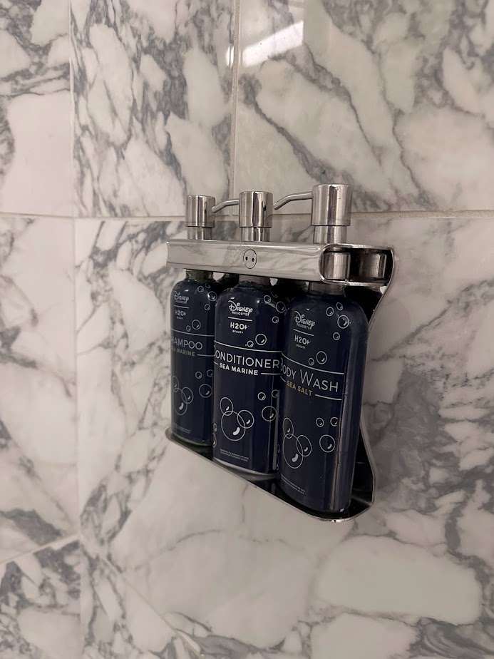 Shower soap, shampoo, and conditioner provided by Disney