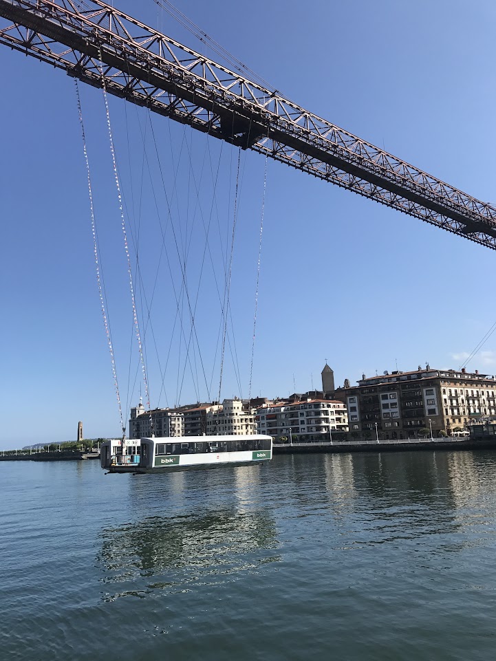 Picture of a hanging transporter bridge, Vizcaya Bridge, near the Spanish city of Bilbao.