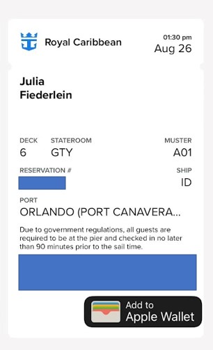 Picture of a cruise boarding pass, which is a cruise packing essential. They will not let you on the cruise without it.